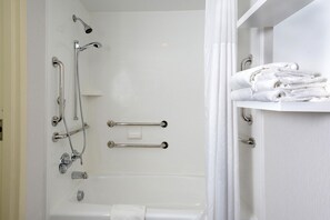 Room, 1 King Bed, Accessible, Bathtub | Bathroom | Combined shower/tub, eco-friendly toiletries, hair dryer, towels