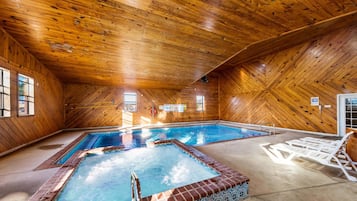 Indoor pool, open 9:00 AM to 10:00 PM, pool loungers