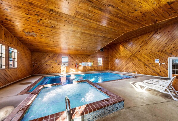 Indoor pool, open 9:00 AM to 10:00 PM, pool loungers