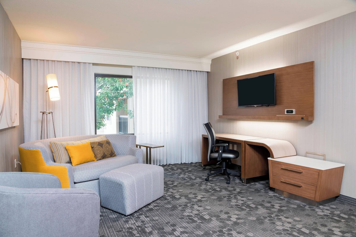 スイート 1 ベッドルーム | リビング エリア | 32 インチの液晶テレビ (デジタル放送視聴可)、テレビ