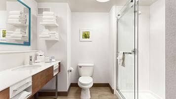 Shower, free toiletries, hair dryer, towels