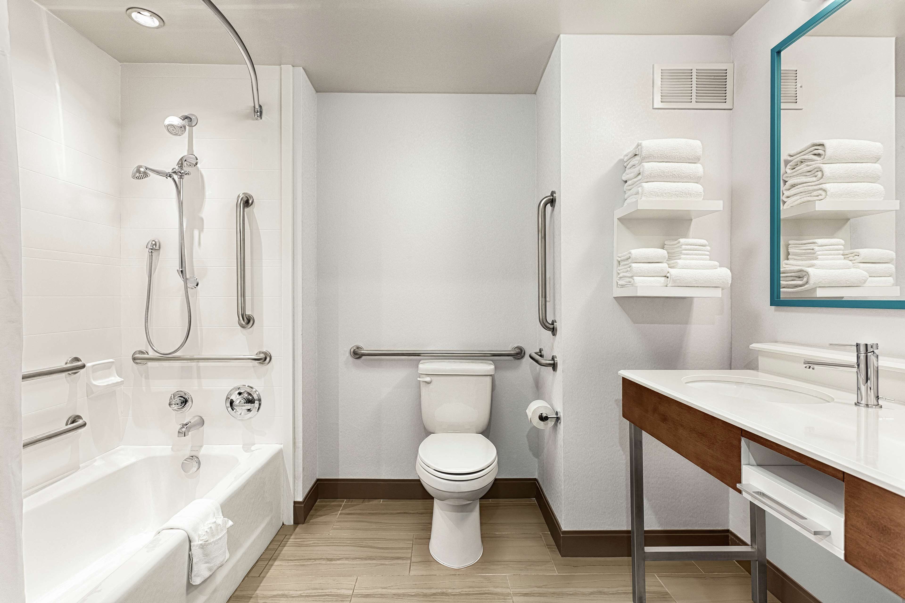 shower, free toiletries, hair dryer, towels