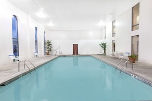 Indoor pool, open 9:00 AM to 9:00 PM, sun loungers