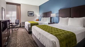 Standard Room, 2 Queen Beds, Non Smoking, Refrigerator & Microwave | Desk, laptop workspace, blackout curtains, iron/ironing board