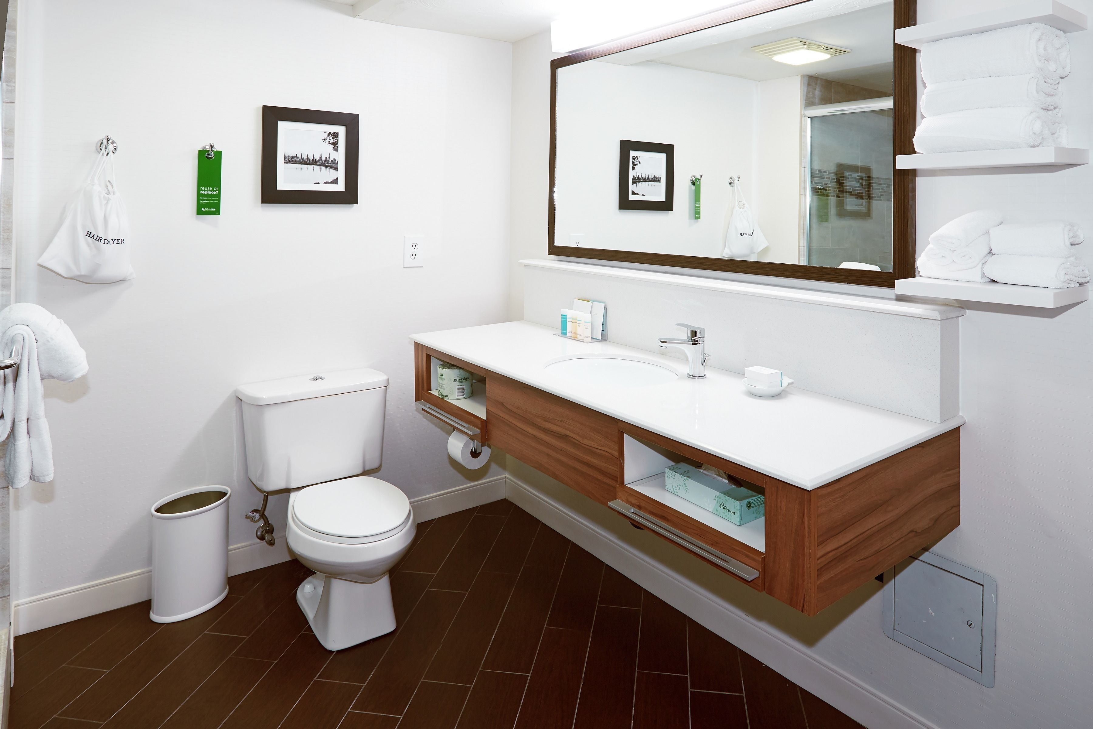 free toiletries, hair dryer, towels