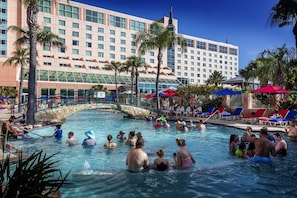 Indoor pool, outdoor pool, open 9:00 AM to 11:00 PM, cabanas (surcharge)