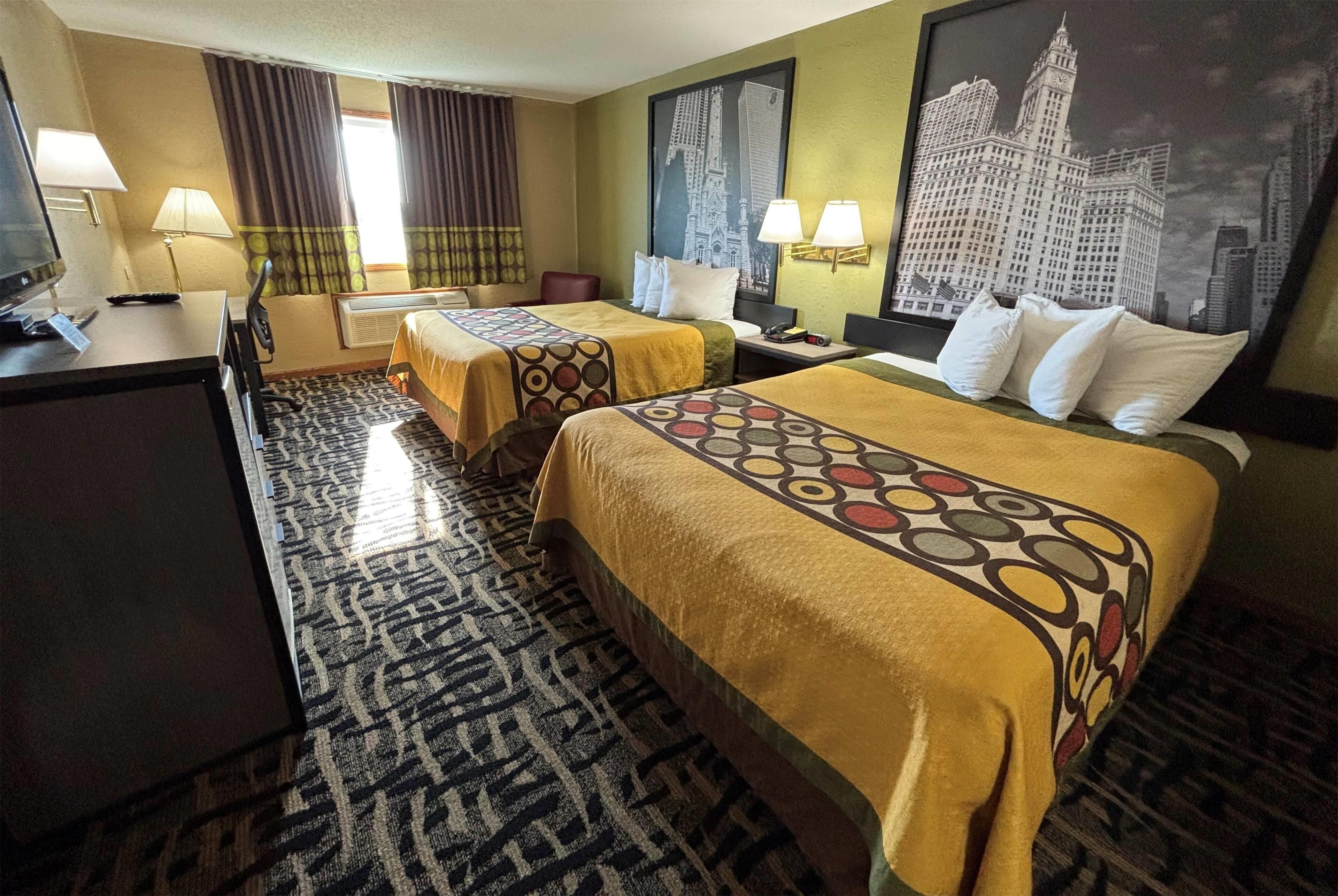 Standard Room, 2 Queen Beds | Desk, laptop workspace, blackout drapes, iron/ironing board