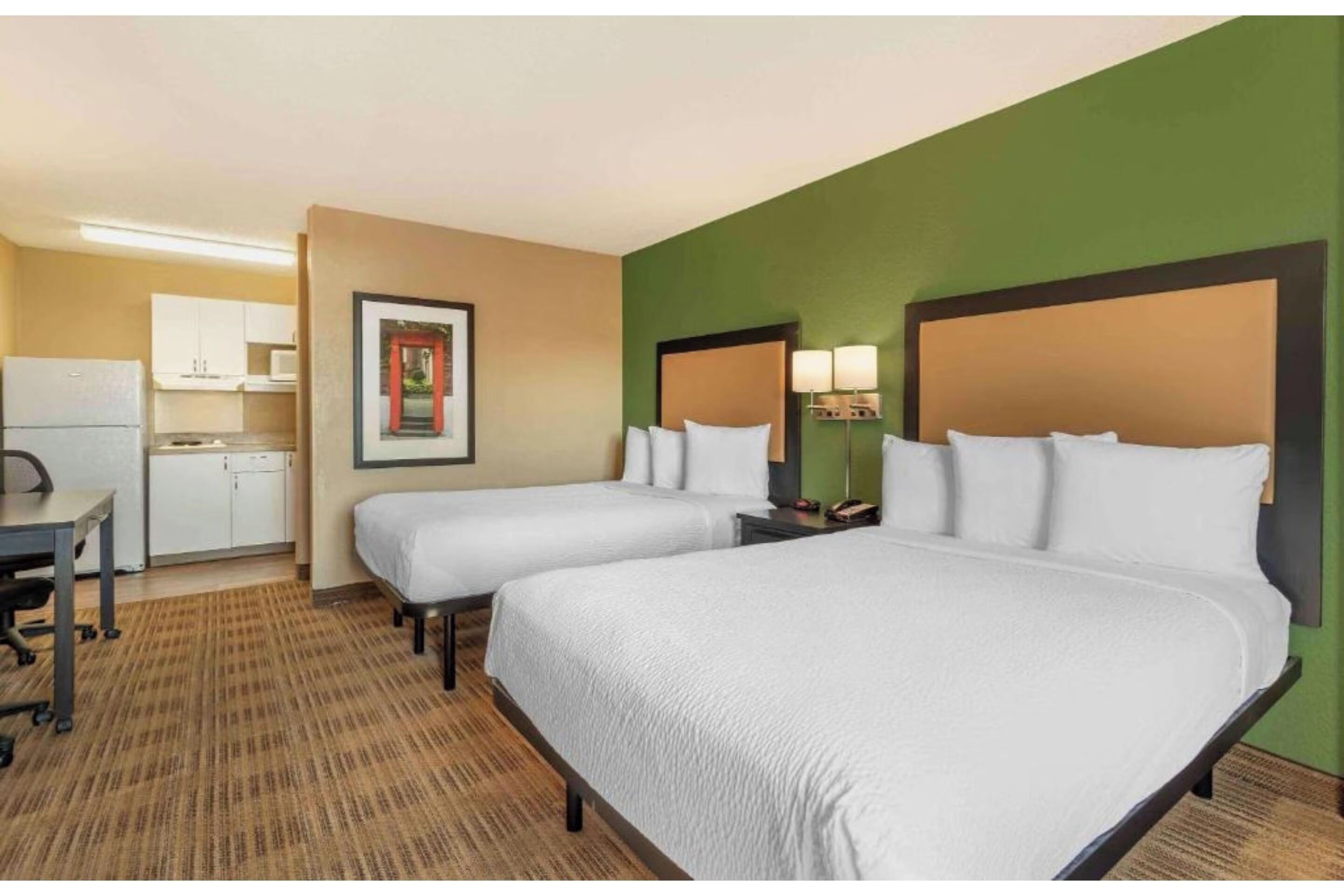 Room, 2 Queen Beds, Non Smoking, Kitchen | Desk, iron/ironing board, free WiFi, bed sheets