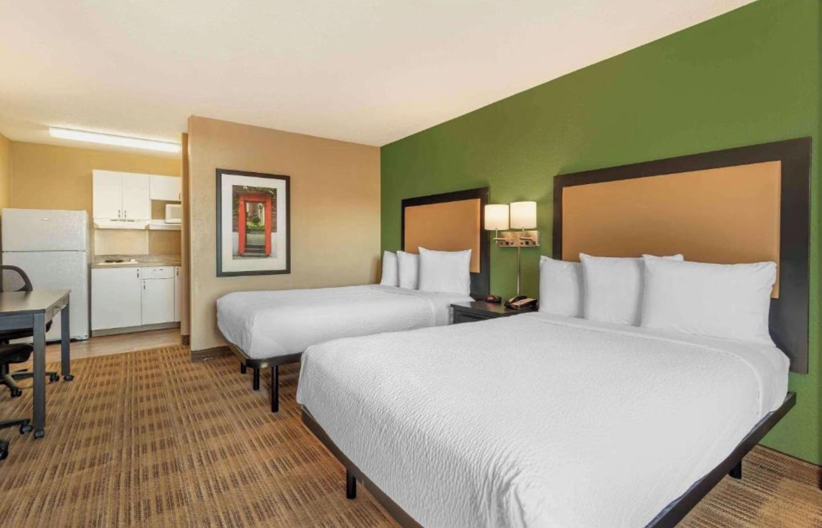 Room, 2 Queen Beds, Non Smoking, Kitchen | Desk, iron/ironing board, free WiFi, bed sheets