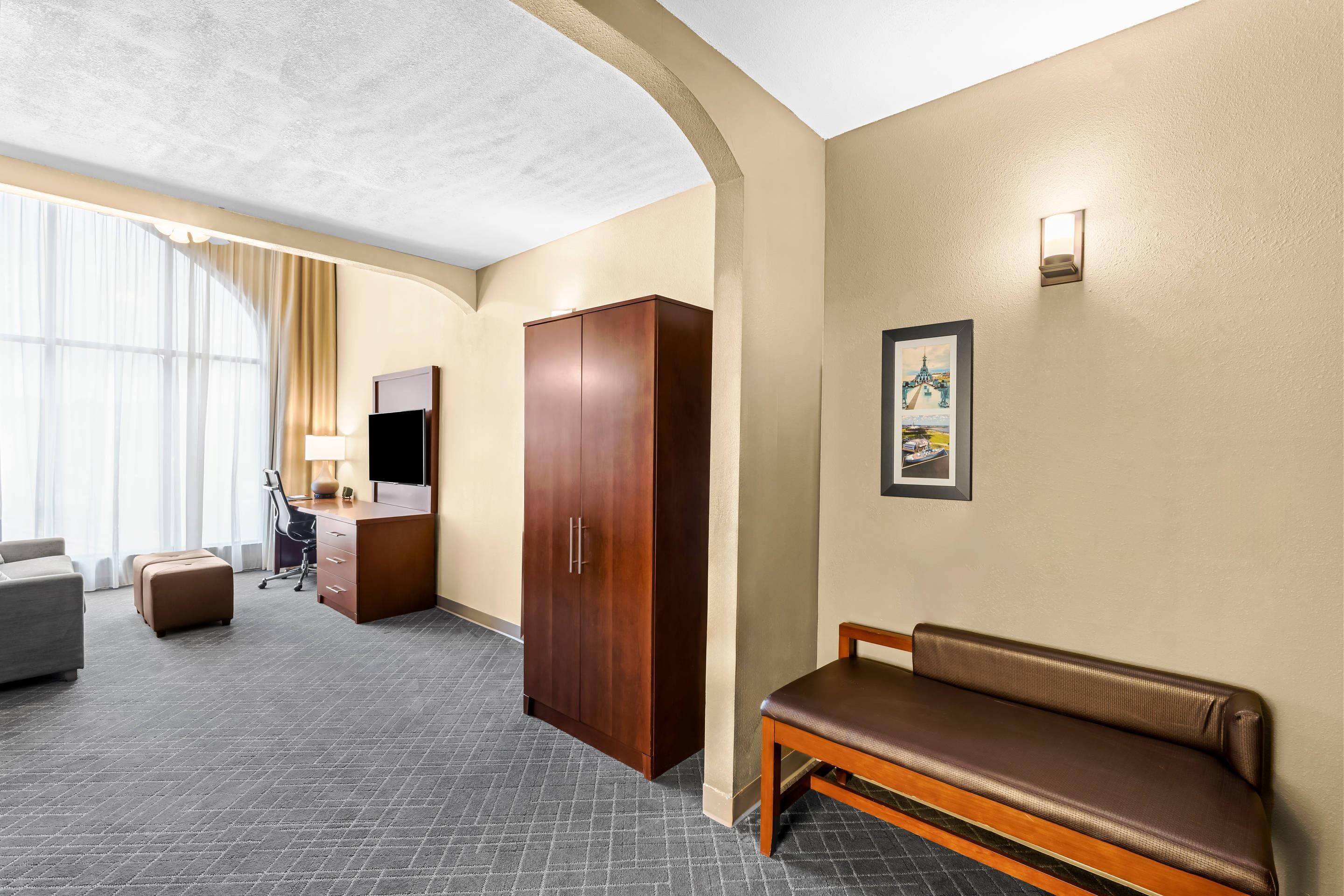 premium bedding, pillow-top beds, desk, iron/ironing board