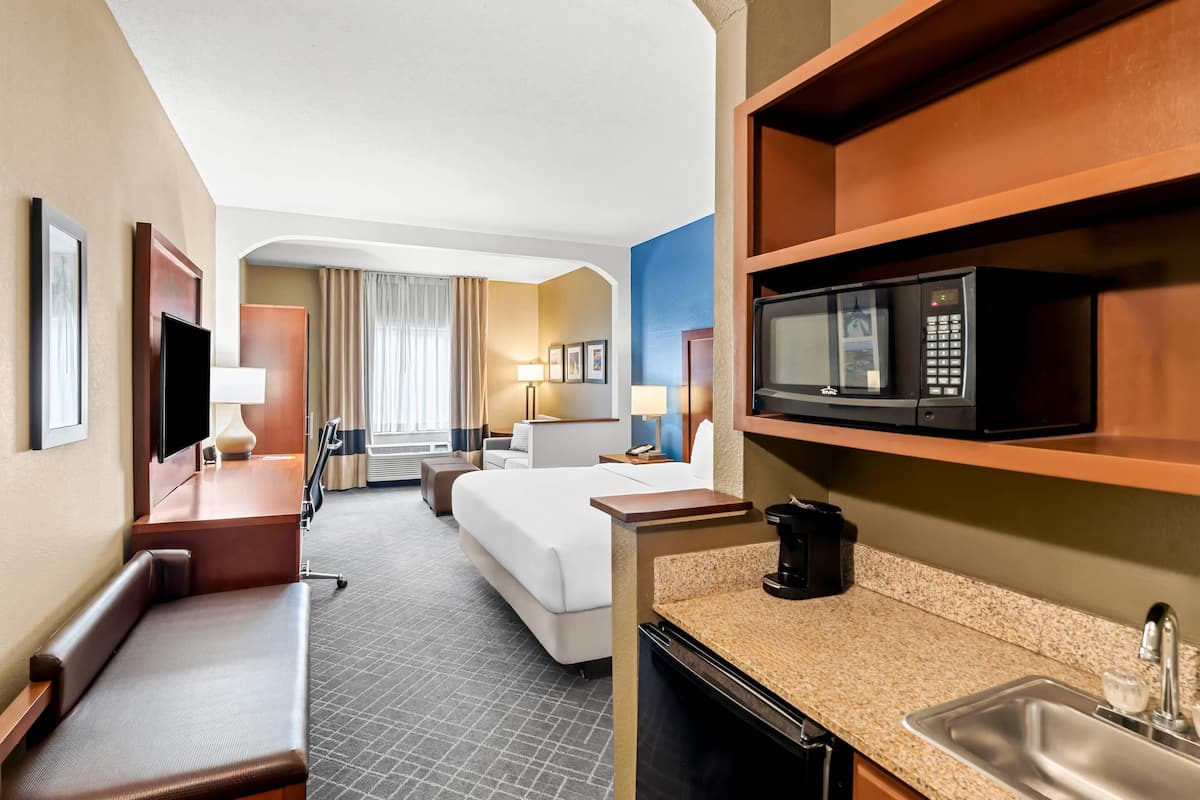 suite, 1 king bed with sofa bed, accessible, non smoking | premium bedding, pillow-top beds, desk, iron/ironing board