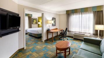 Premium bedding, pillowtop beds, desk, blackout drapes