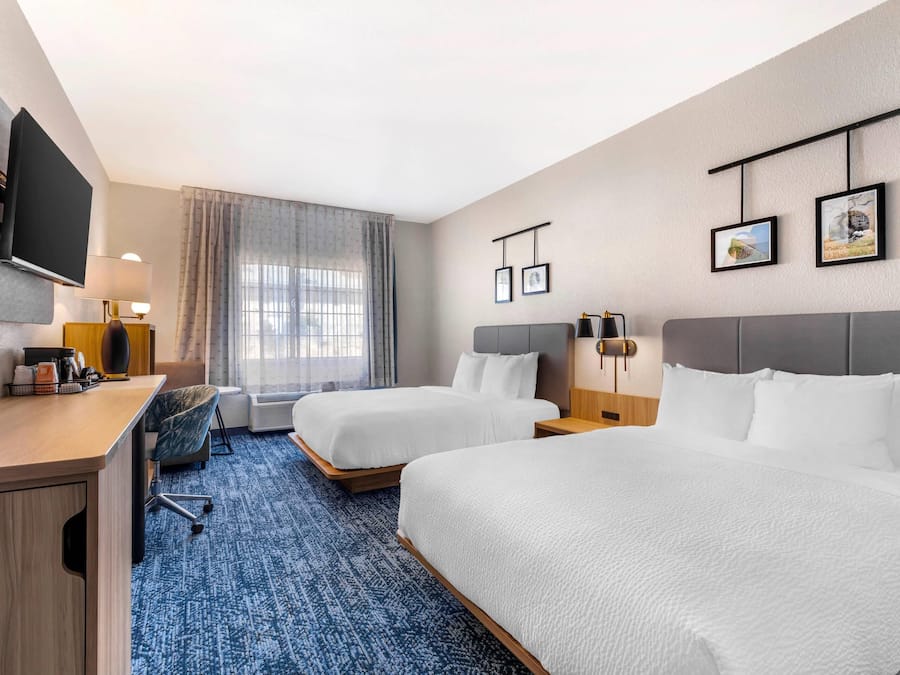 Desk, laptop workspace, blackout drapes, soundproofing