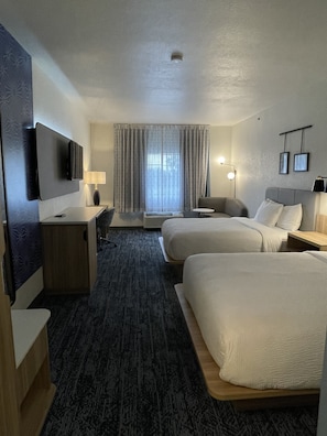 Standard Room, 2 Queen Beds, Non Smoking | 1 bedroom, desk, laptop workspace, iron/ironing board