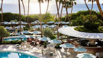 2 outdoor pools, open 11:00 AM to 6:00 PM, pool cabanas (surcharge)