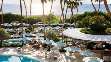 2 outdoor pools, open 11:00 AM to 6:00 PM, cabanas (surcharge)