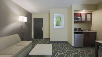 Mini-fridge, microwave, coffee/tea maker