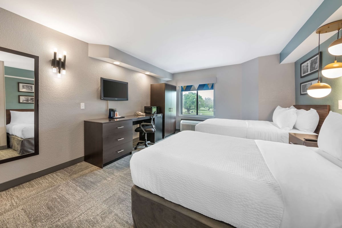 standard room, 2 double beds, non smoking | in-room safe, desk, laptop workspace, iron/ironing board