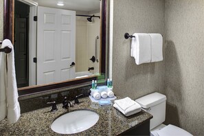 A bathroom with a sink, mirror, towel rack, and toilet. - Holiday Inn Express & Suites Atlanta Buckhead by IHG (Atlanta)