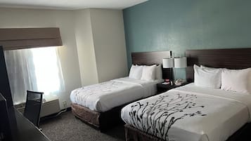 Standard Double Room, 2 Double Beds, Non Smoking | Desk, laptop workspace, blackout drapes, iron/ironing board