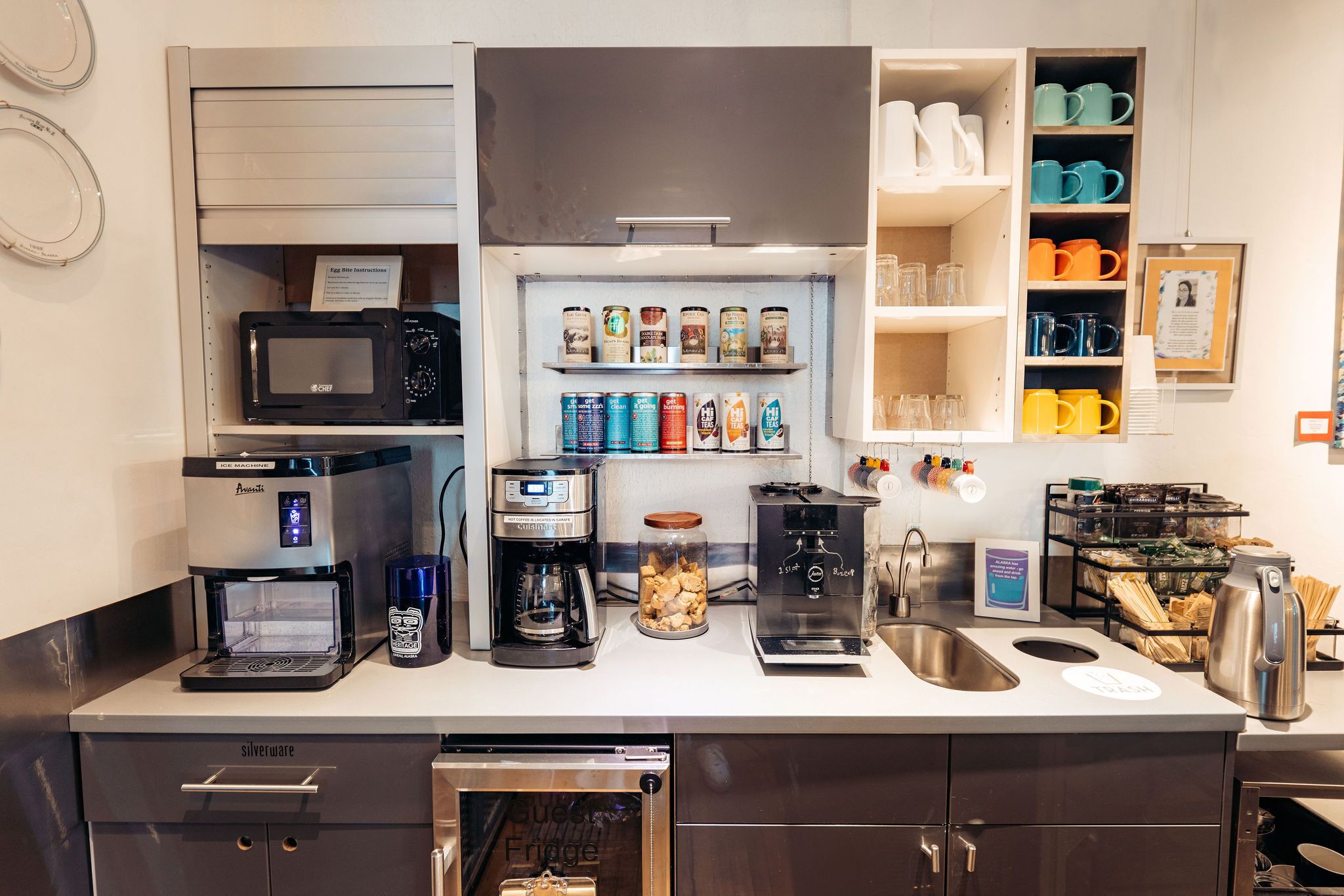 fridge, microwave, reusable coffee/tea filters