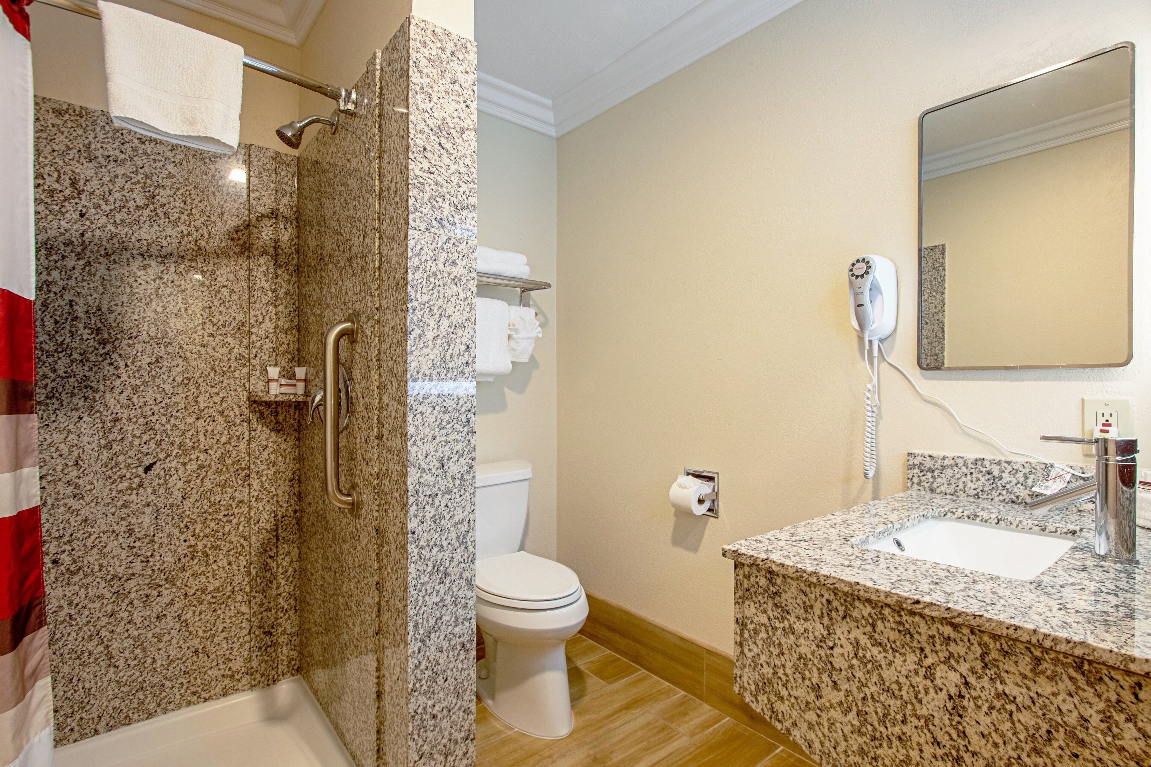 free toiletries, hair dryer, towels, soap