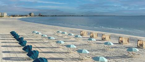 Private beach, white sand, beach cabanas, sun-loungers