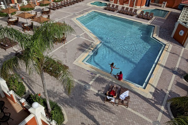 2 outdoor pools, pool umbrellas, pool loungers
