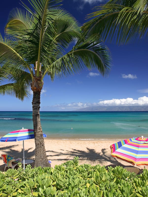 On the beach, white sand, sun loungers, beach towels