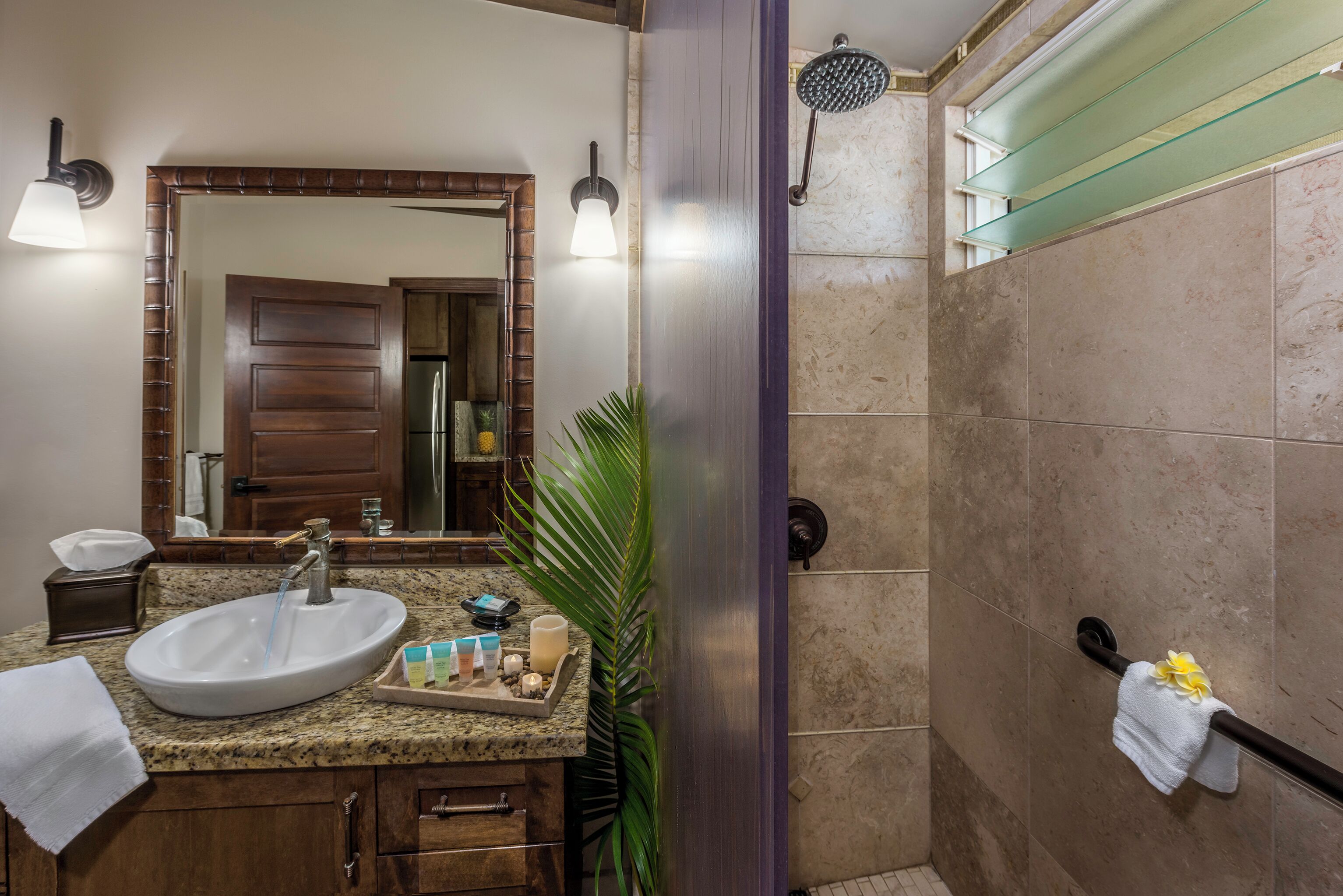 ocean view studio -1 king & sofa bed | bathroom | shower, free toiletries, hair dryer, bathrobes