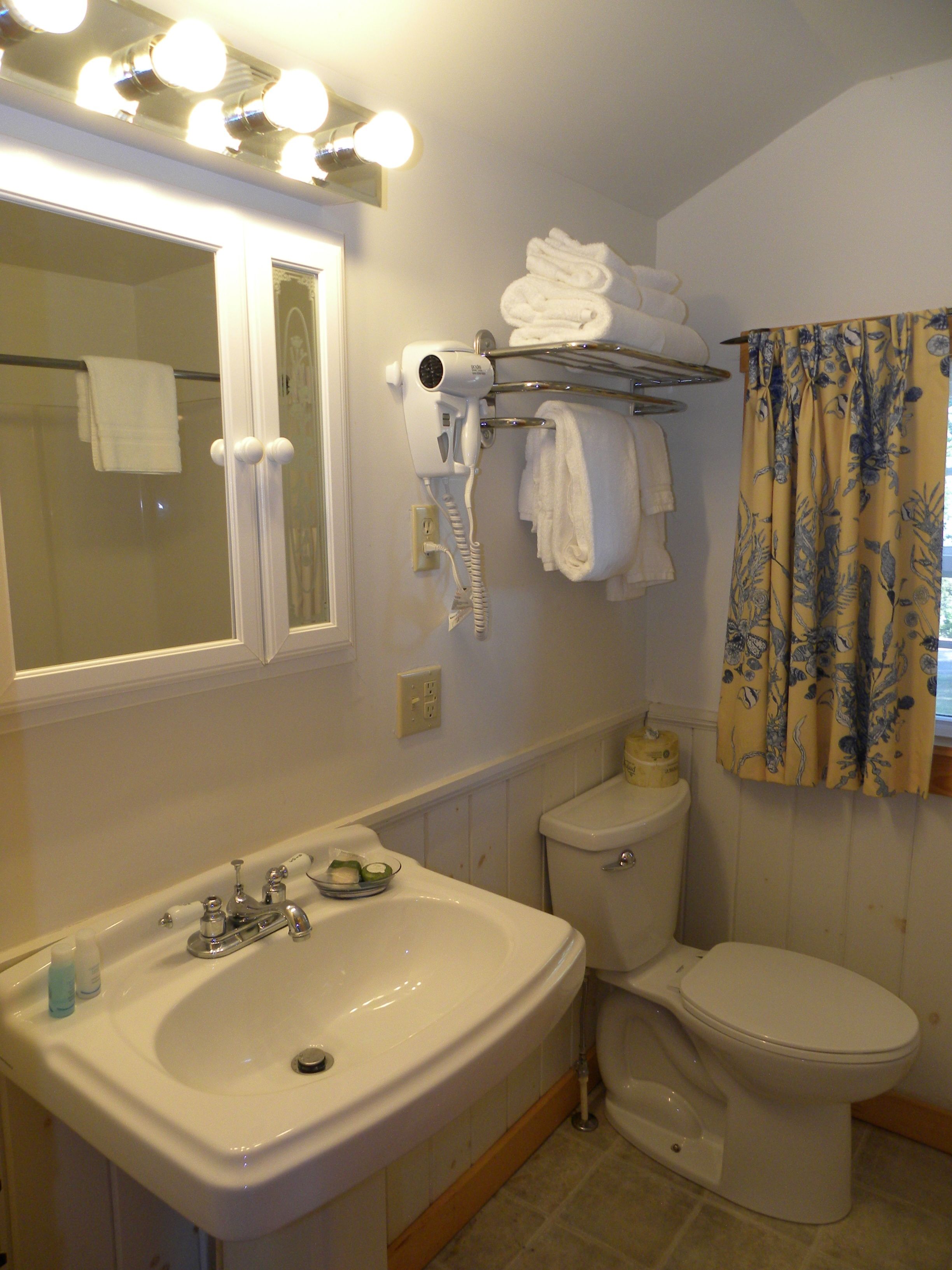 deluxe cabin, 1 king bed, kitchenette, ocean view | bathroom | eco-friendly toiletries