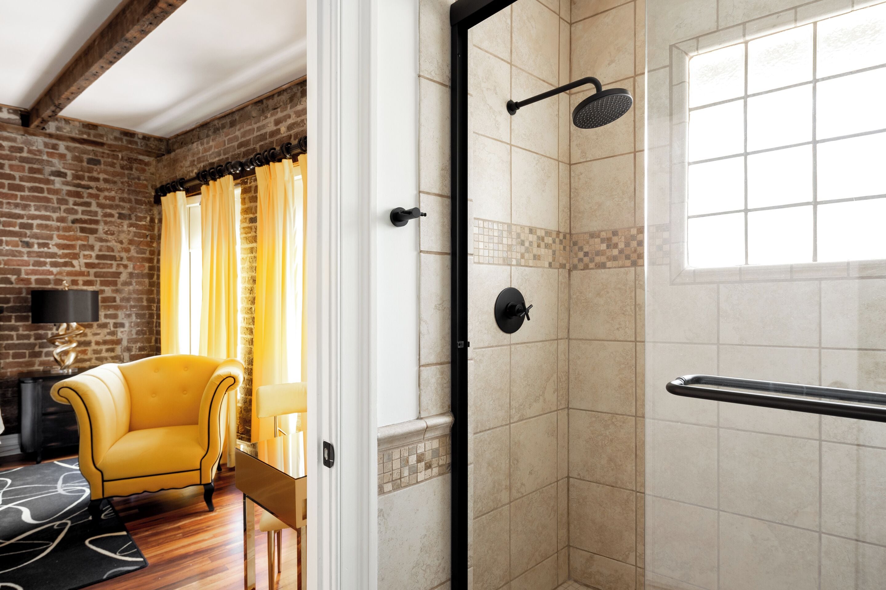 enclave king | bathroom | designer toiletries, hair dryer, bathrobes, towels