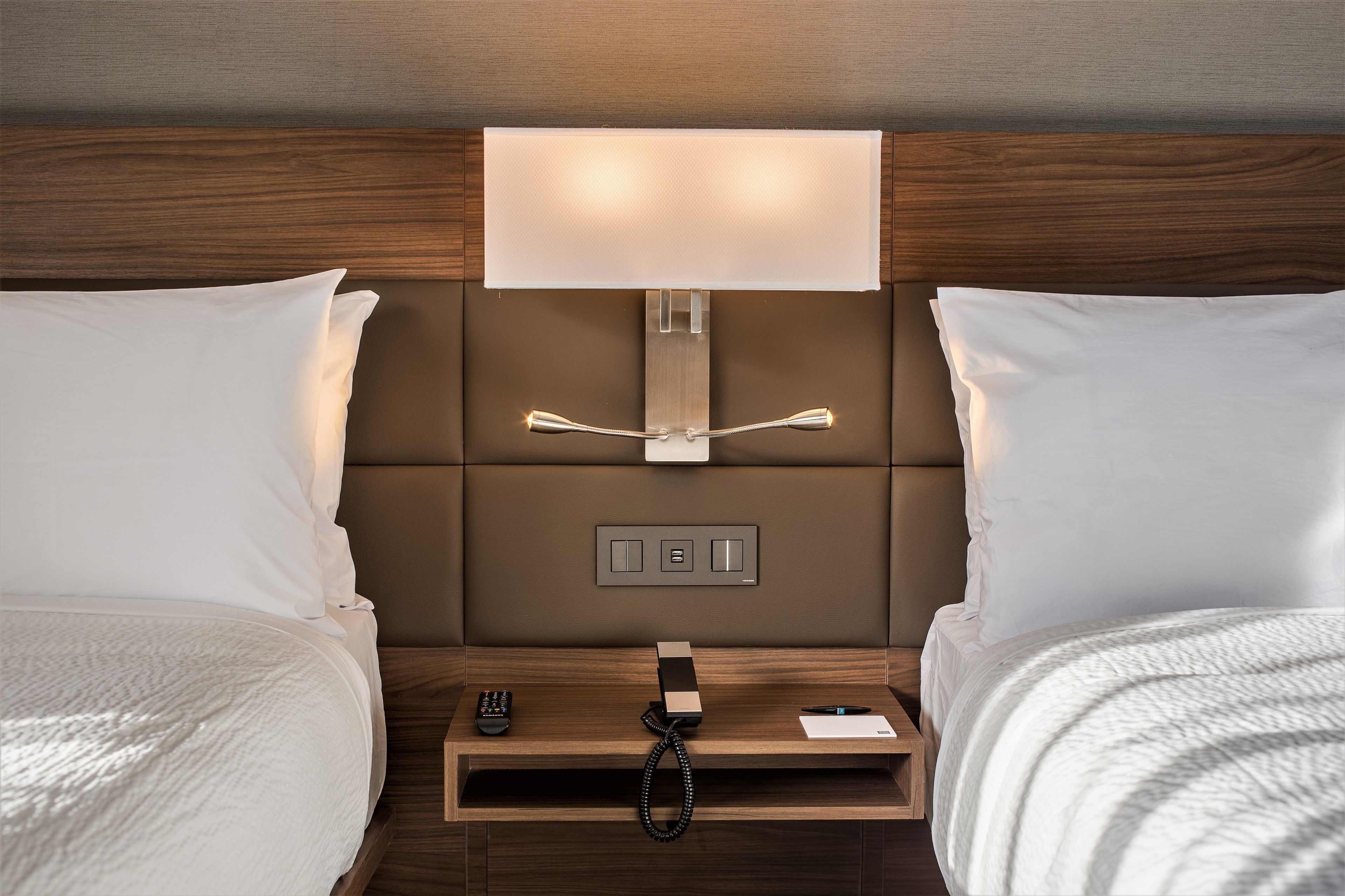 room, 2 double beds, city view | in-room safe, desk, laptop workspace, blackout curtains