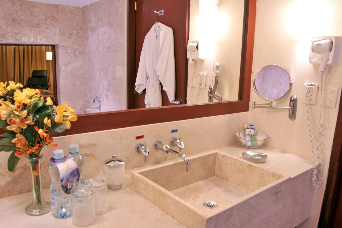 shower, free toiletries, hair dryer, towels