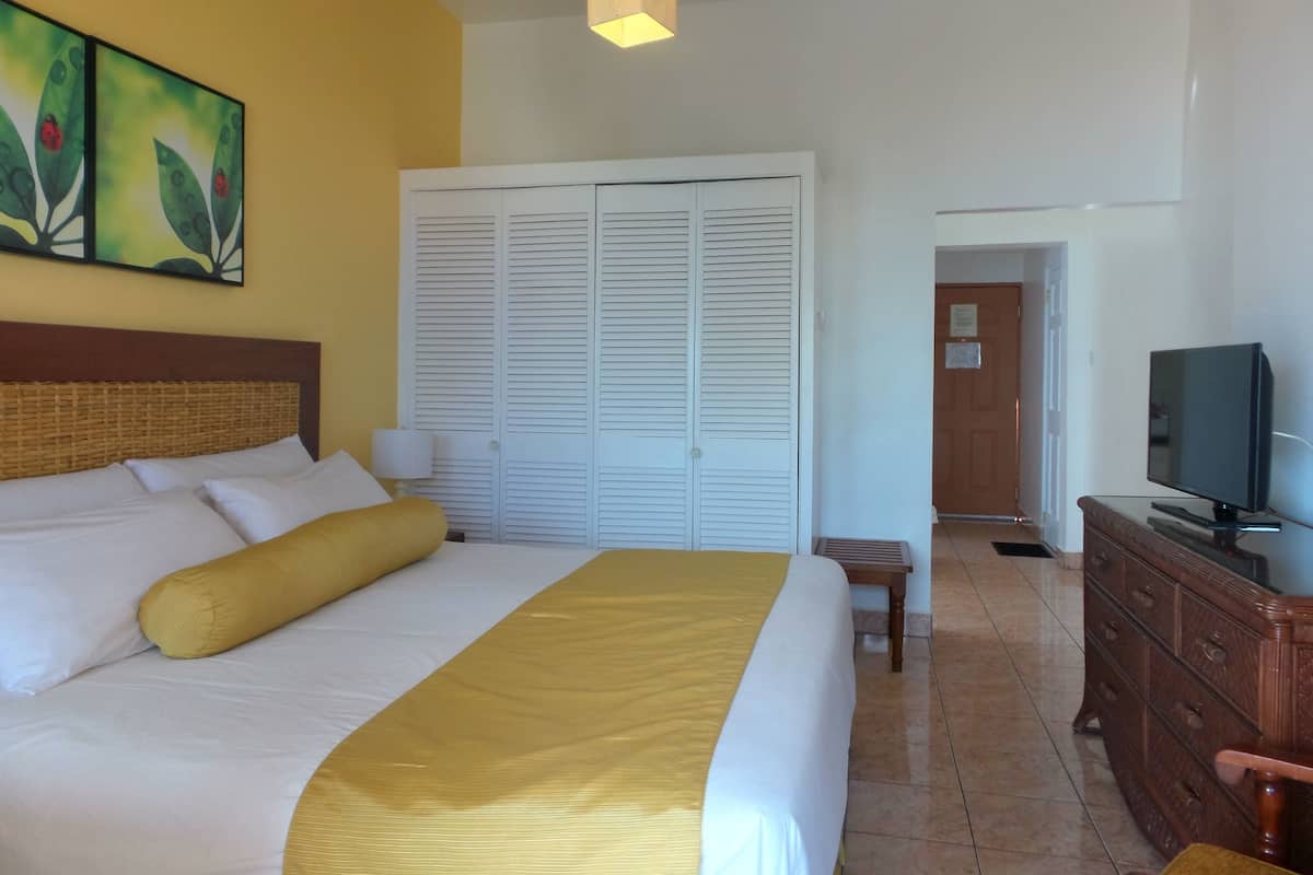 Estudio Deluxe, 1 cama King size, vista al océano | Caja de seguridad en la habitación y tabla de planchar con plancha
