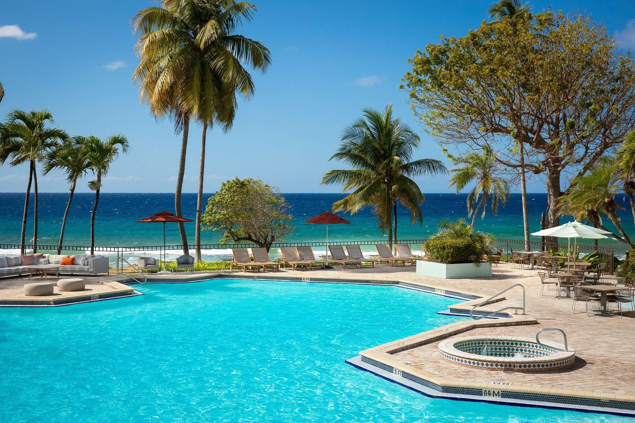 Outdoor pool, sun loungers
