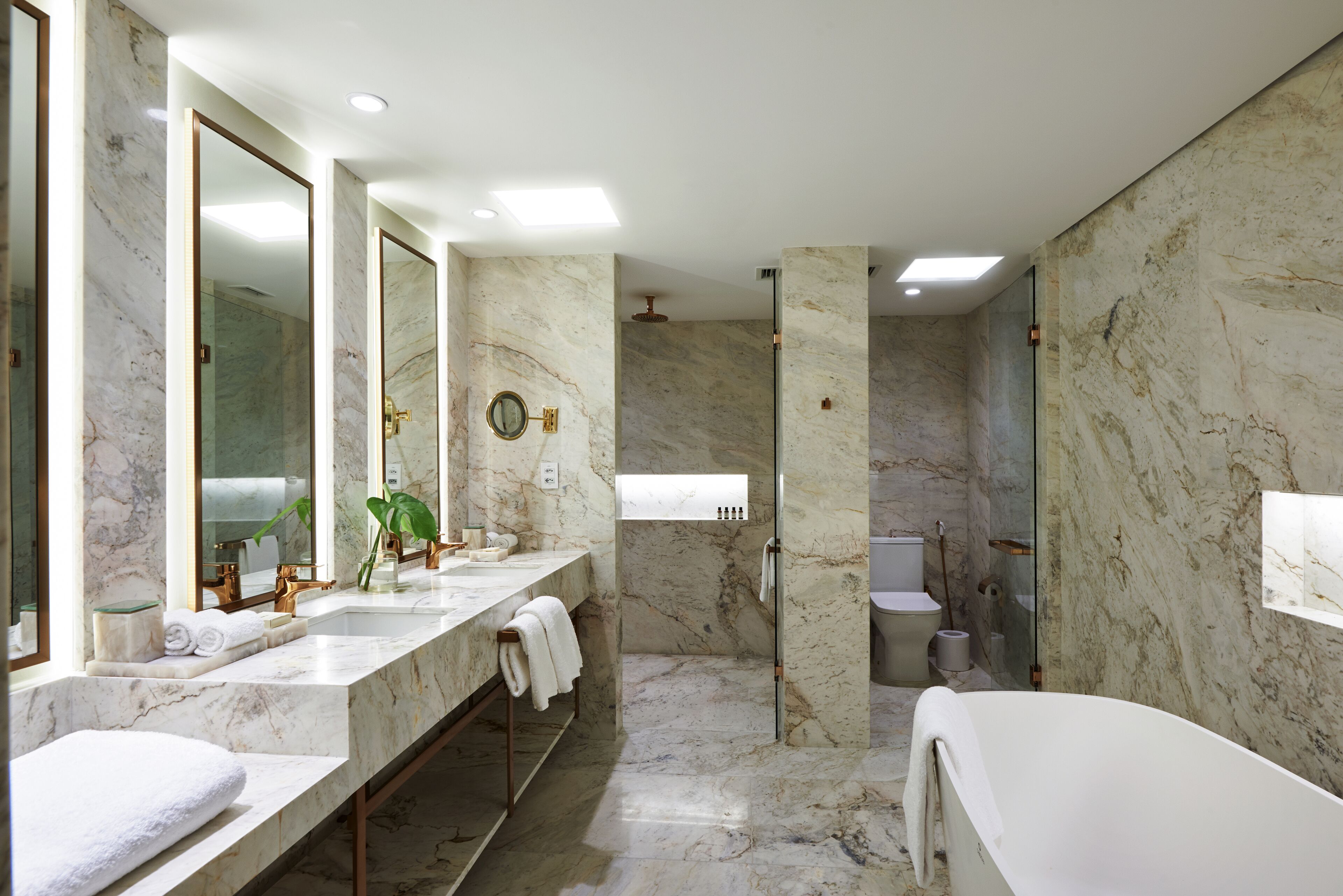 shower, eco-friendly toiletries, hair dryer, bathrobes