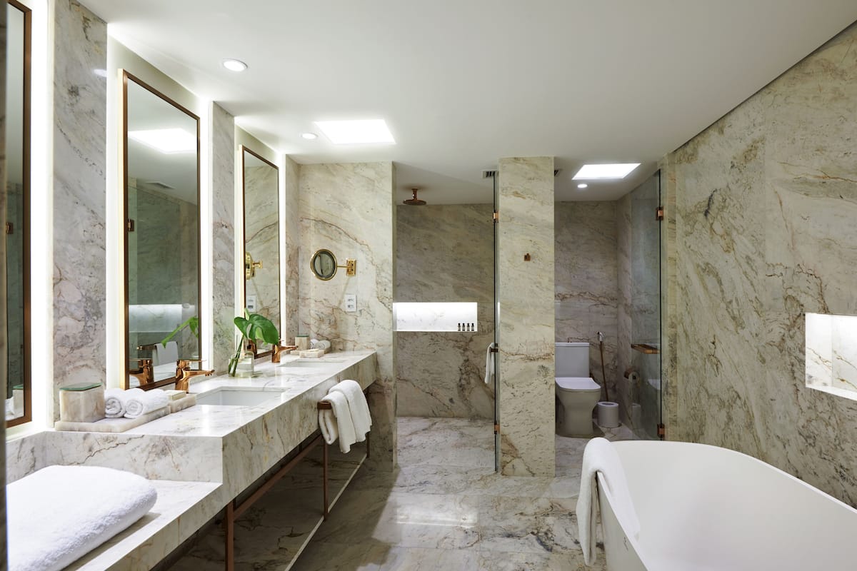 shower, eco-friendly toiletries, hair dryer, bathrobes