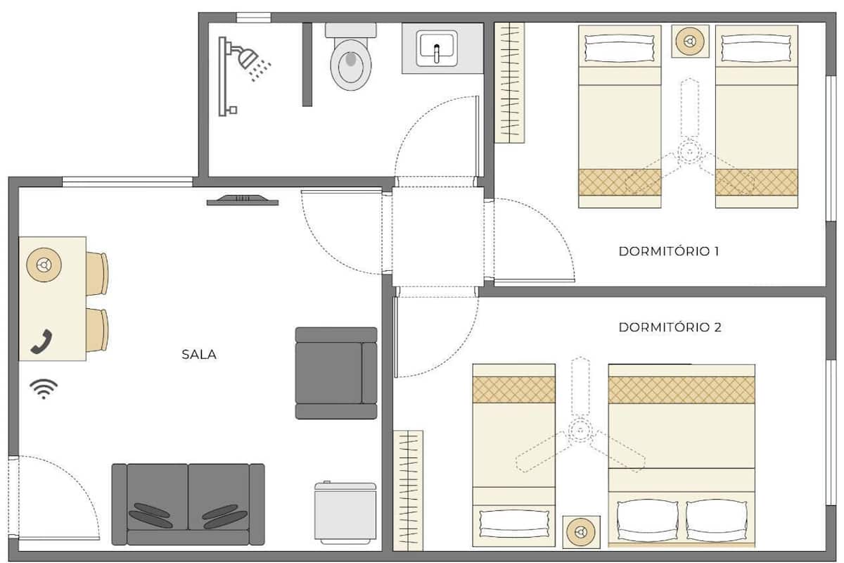 Minibar, escritorio, tabla de planchar con plancha y wifi gratis