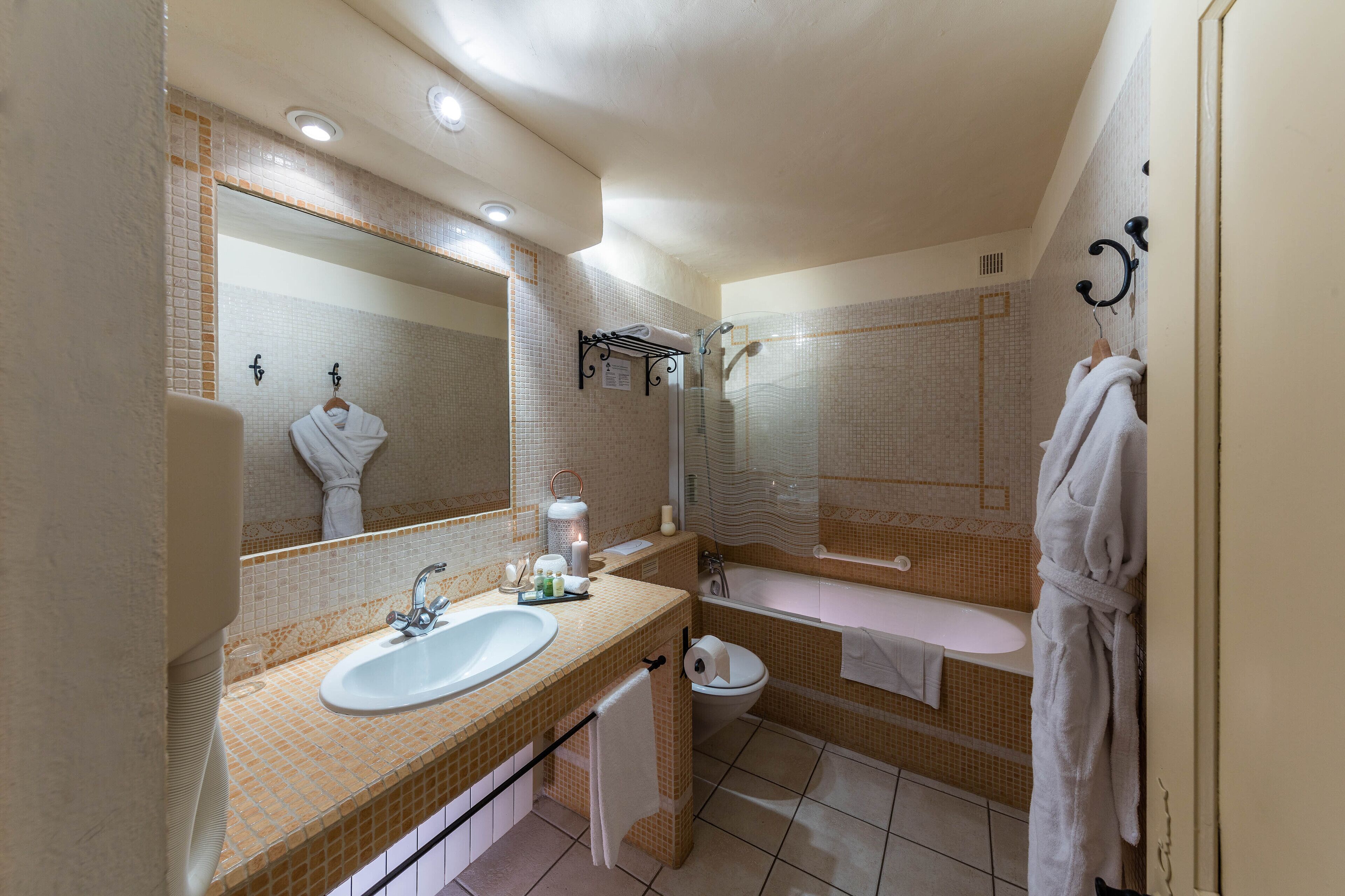 free toiletries, hair dryer, bathrobes, towels