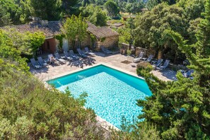 Outdoor pool, sun loungers