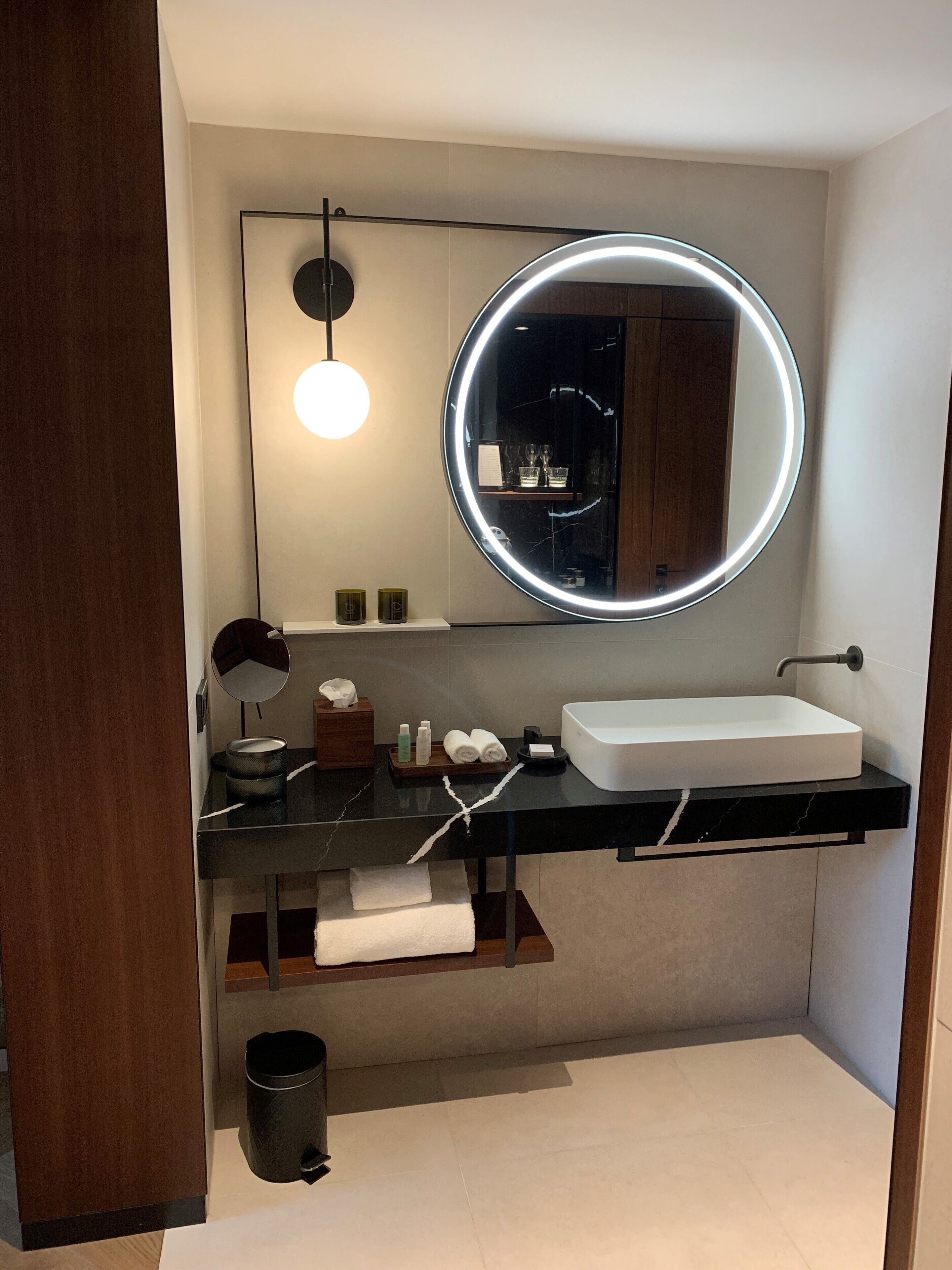 rainfall showerhead, designer toiletries, hair dryer, bathrobes