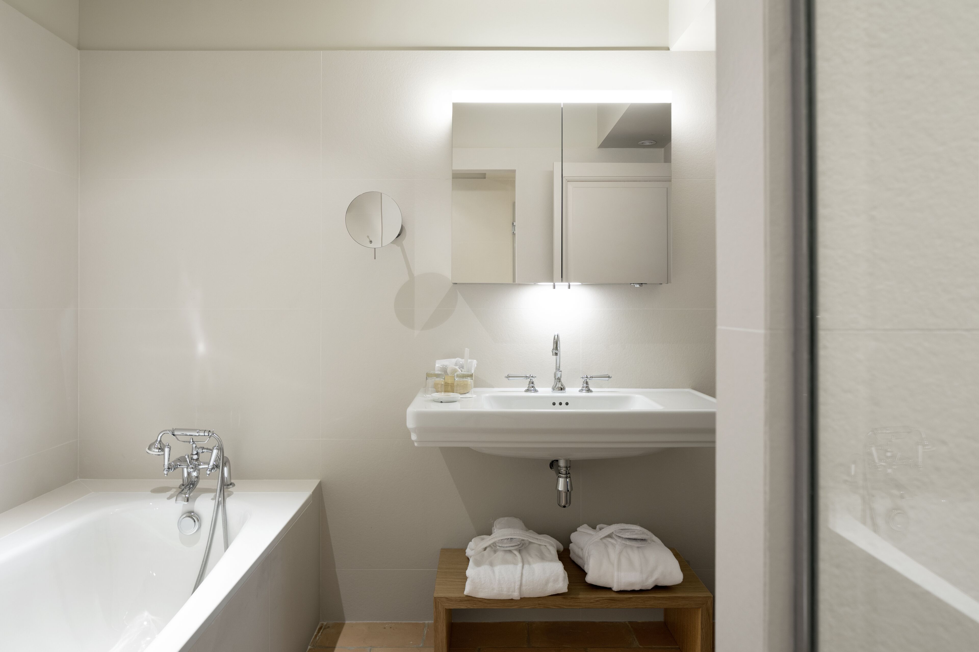luxury room | bathroom | shower, free toiletries, hair dryer, bathrobes