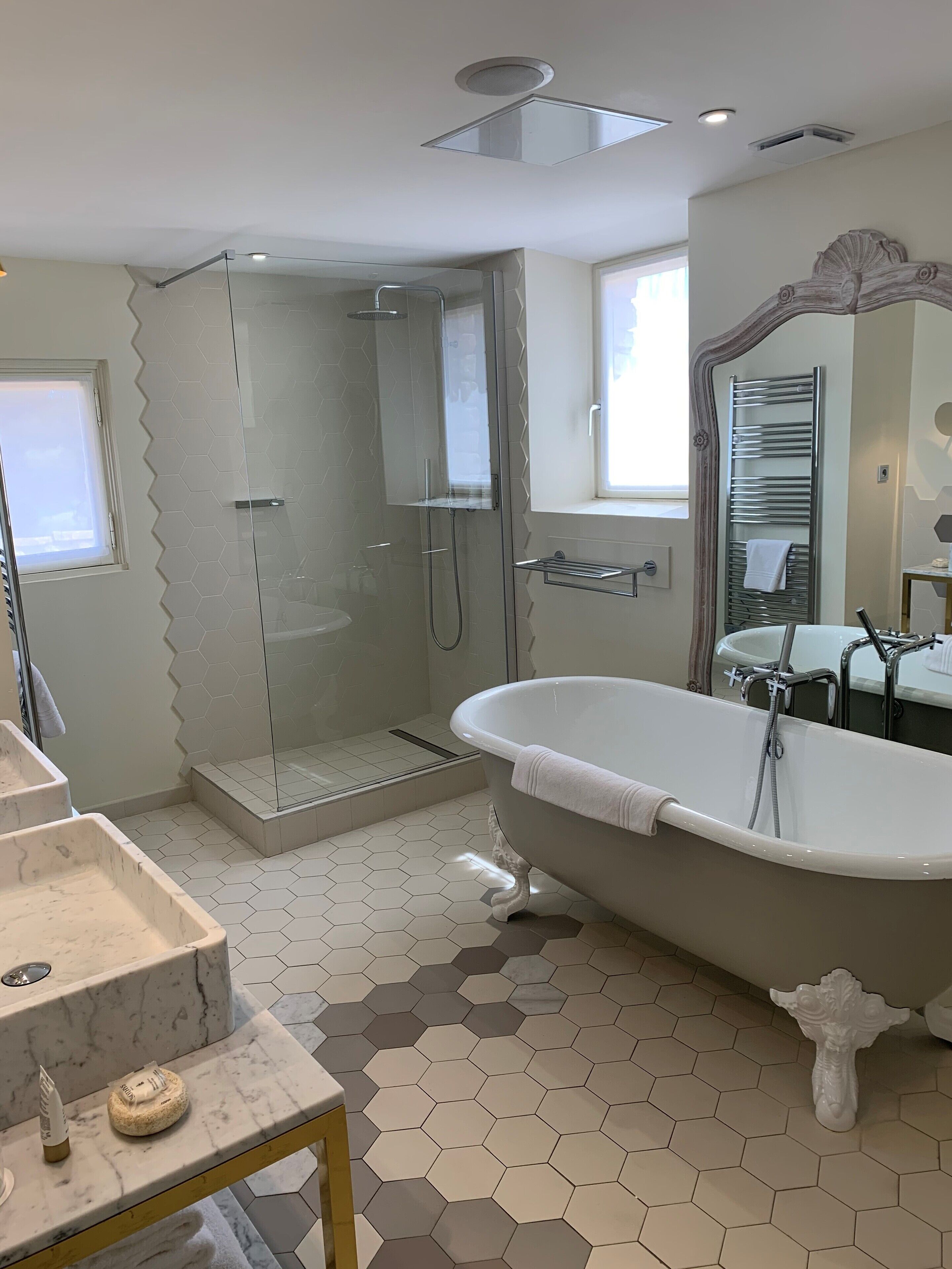 suite du mas | bathroom | designer toiletries, hair dryer, bathrobes, slippers