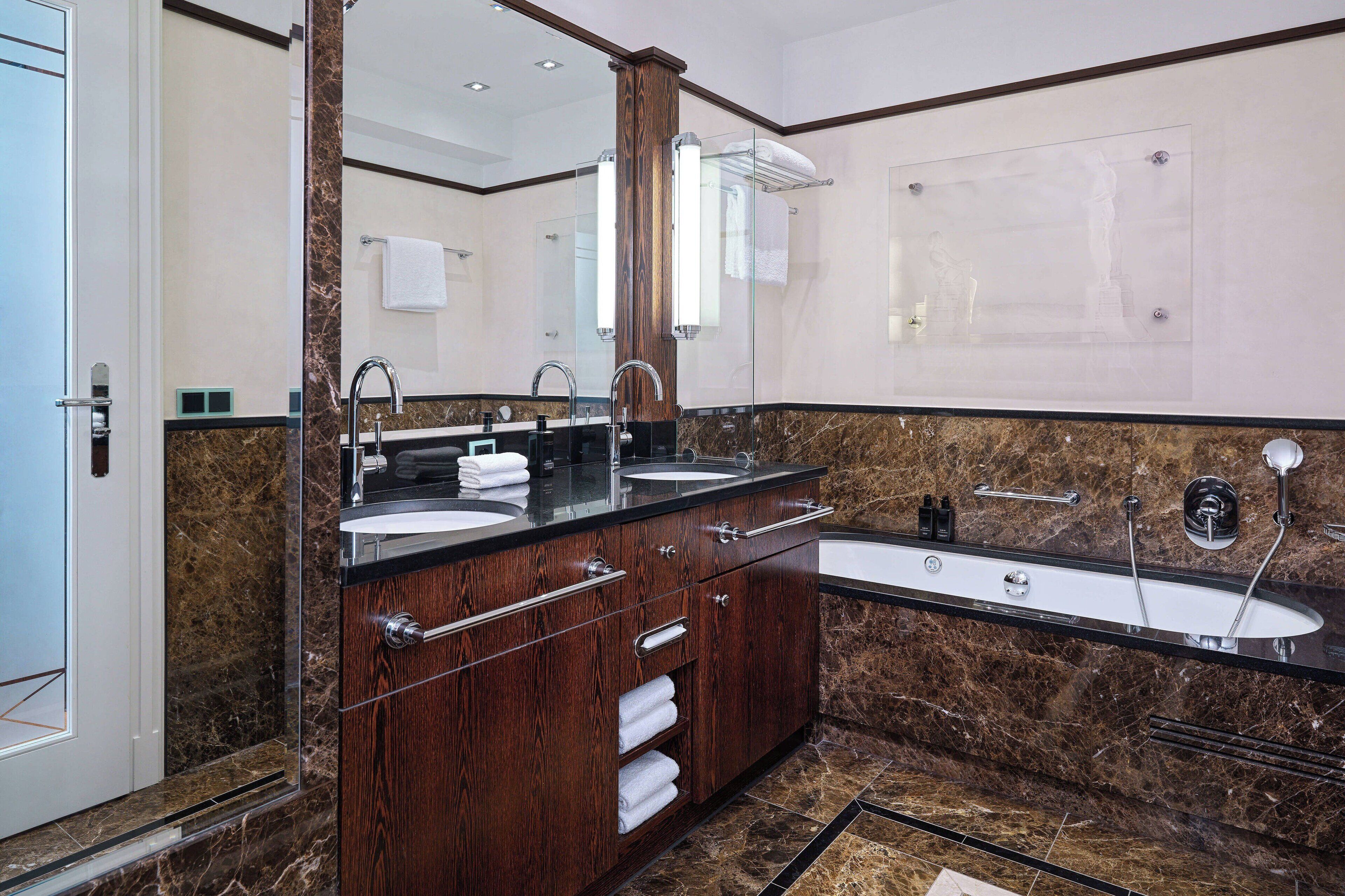 shower, designer toiletries, hair dryer, bathrobes