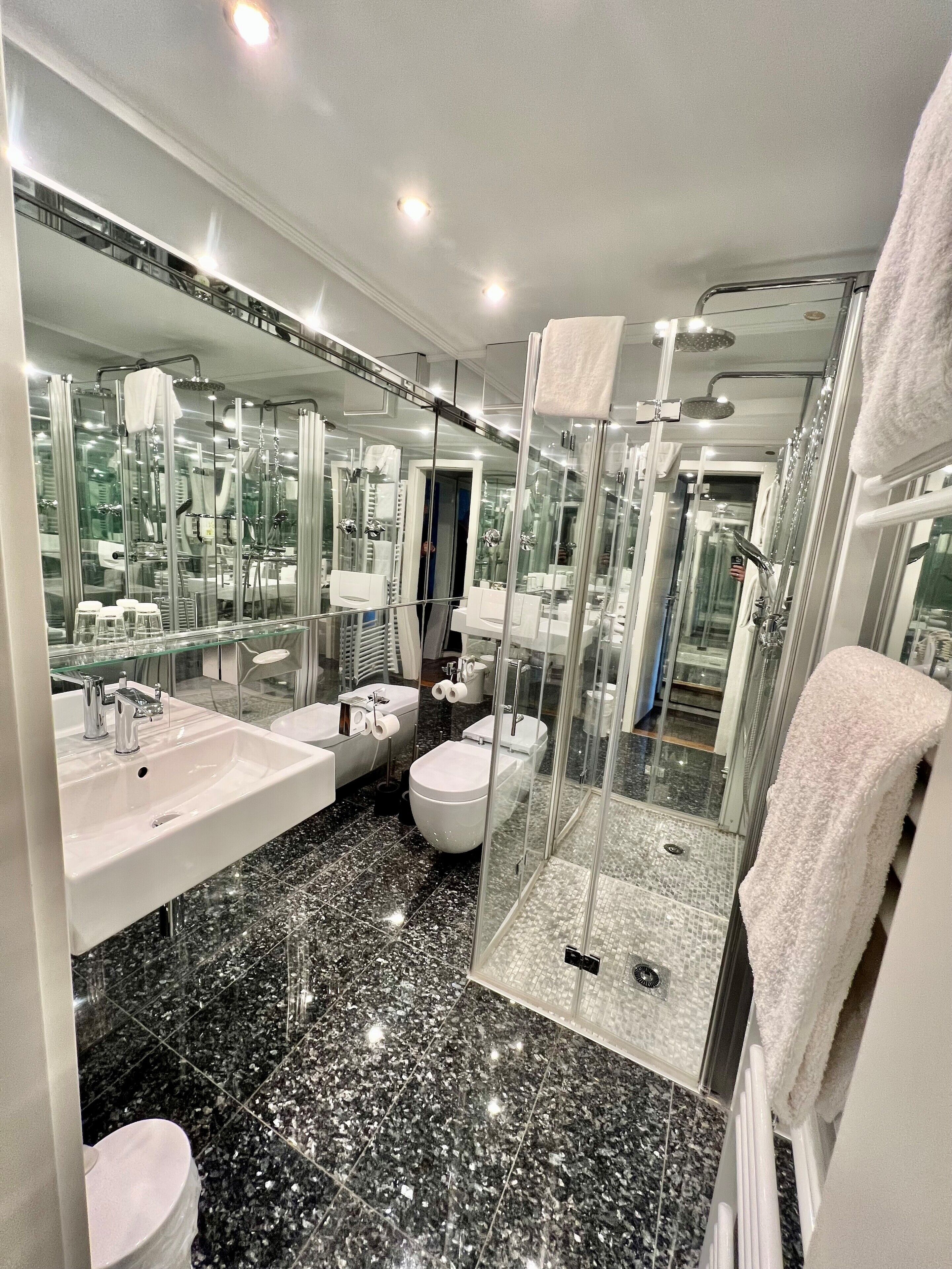 deep-soaking bathtub, free toiletries, hair dryer, bathrobes