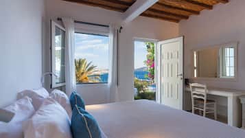 Delos Room Sea View | Egyptian cotton sheets, Select Comfort beds, minibar, in-room safe