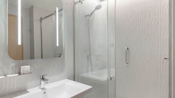 Eco-friendly toiletries, hair dryer, towels