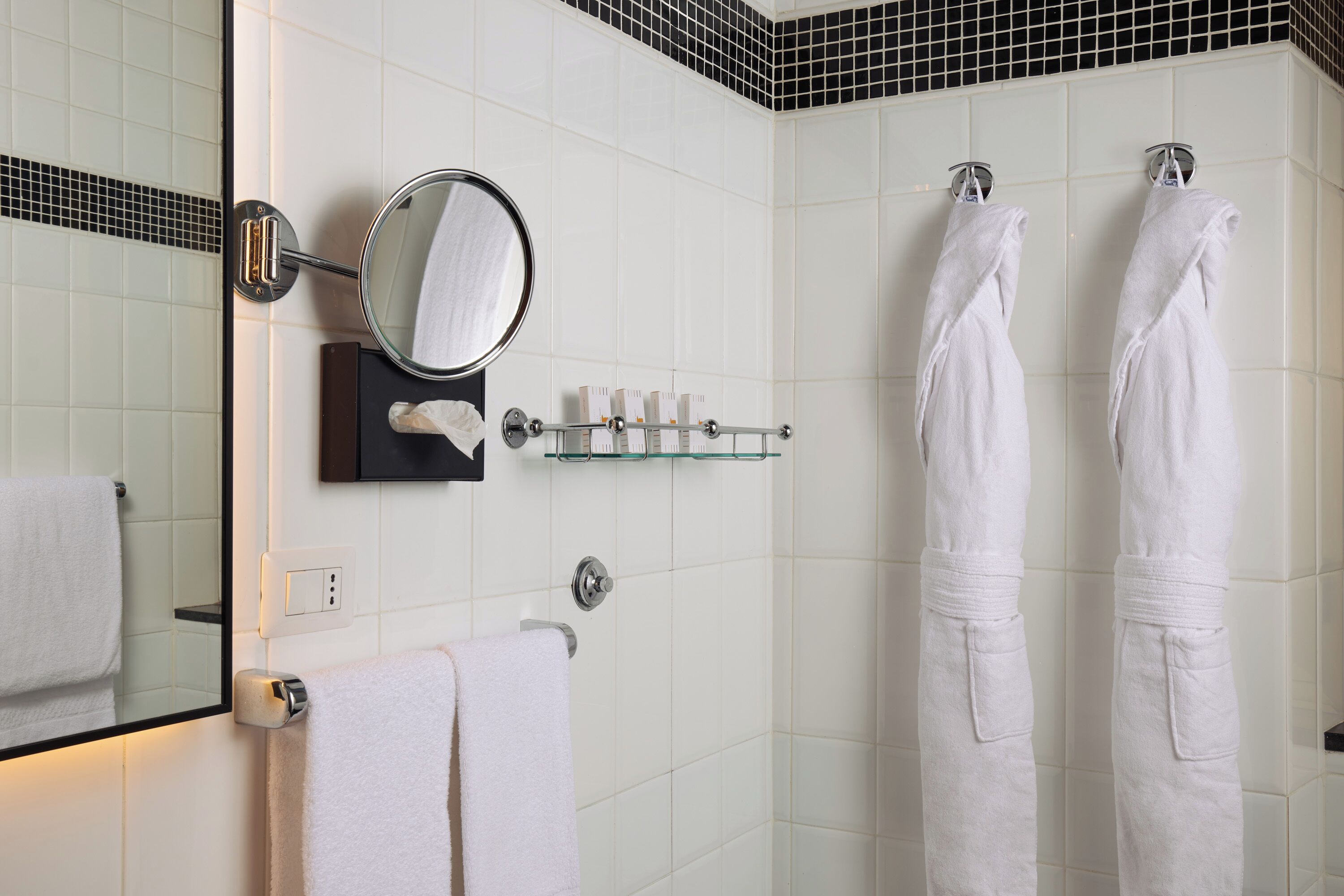 combined shower/bathtub, free toiletries, hair dryer, towels