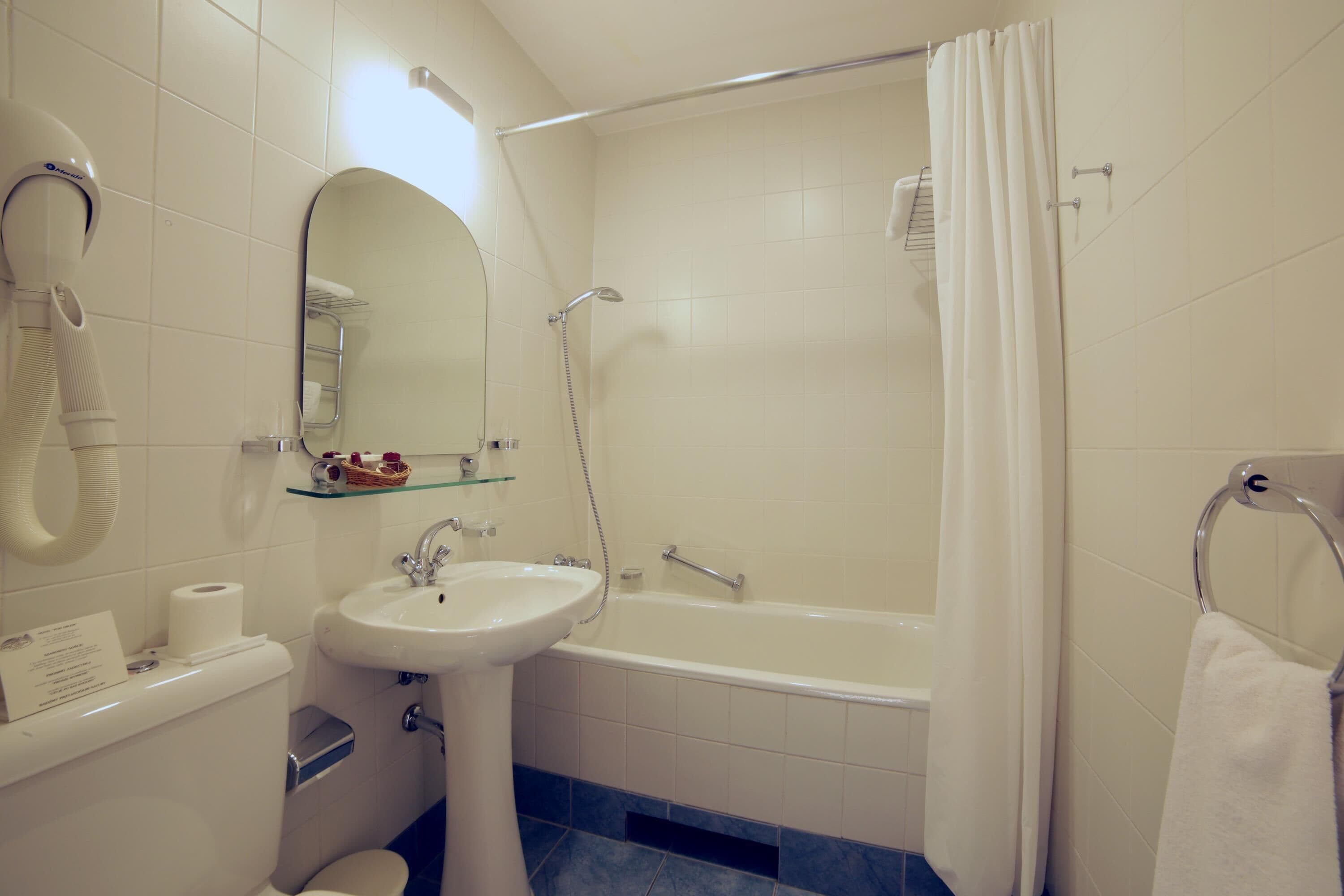 free toiletries, hair dryer, towels